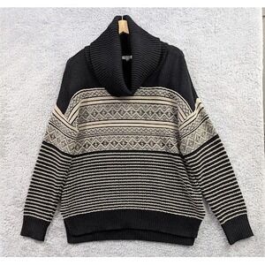 Maurices Cowl‎ Neck Tunic Sweater XL Chunky Thick Warm Geometric Black Tan Soft